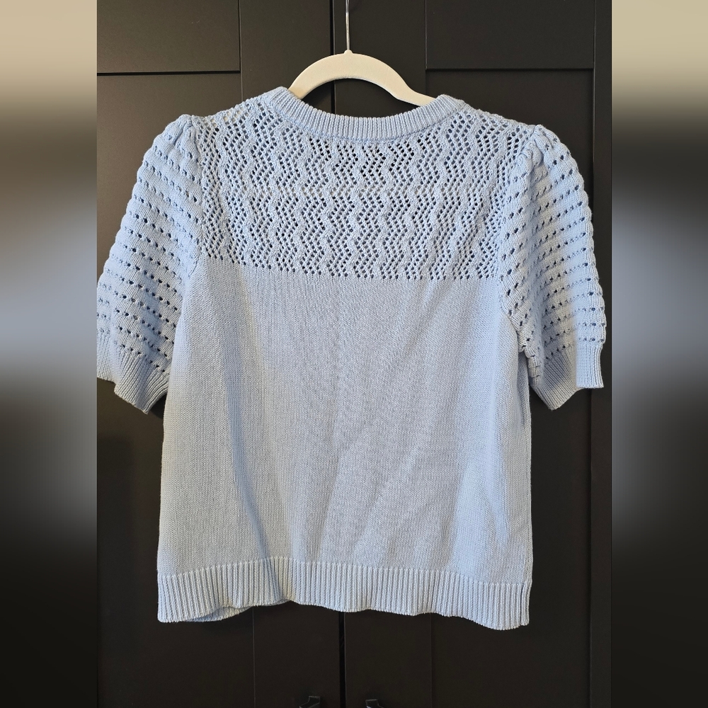 AQUA Light Blue Knit Short Sleeve Sweater Top – Size M - Picture 5 of 5